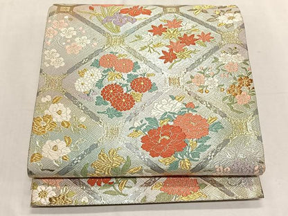 平和屋着物◎西陣　野々村織物謹製　六通柄袋帯　唐織　天井草花文　金糸　正絹　逸品　CABK3014yk
