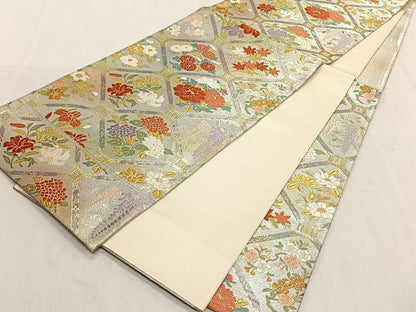 平和屋着物◎西陣　野々村織物謹製　六通柄袋帯　唐織　天井草花文　金糸　正絹　逸品　CABK3014yk