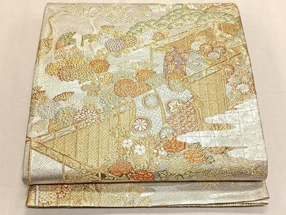 平和屋着物◎六通柄袋帯　屏風草花文　金銀糸　正絹　逸品　CABK3015yk