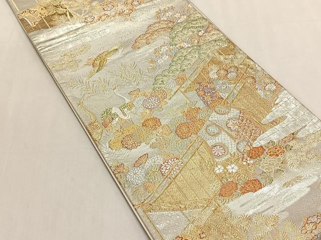 平和屋着物◎六通柄袋帯　屏風草花文　金銀糸　正絹　逸品　CABK3015yk
