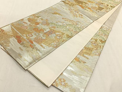 平和屋着物◎六通柄袋帯　屏風草花文　金銀糸　正絹　逸品　CABK3015yk