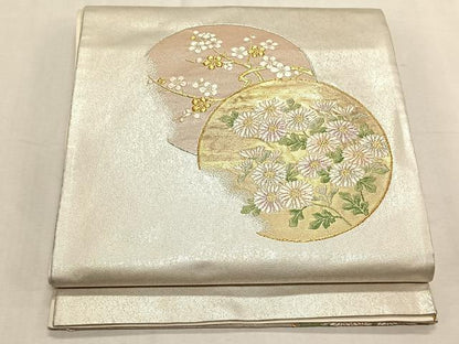 平和屋着物◎太鼓柄袋帯　唐織　草花丸文　金銀糸　三越扱い　正絹　逸品　CABK3019yk