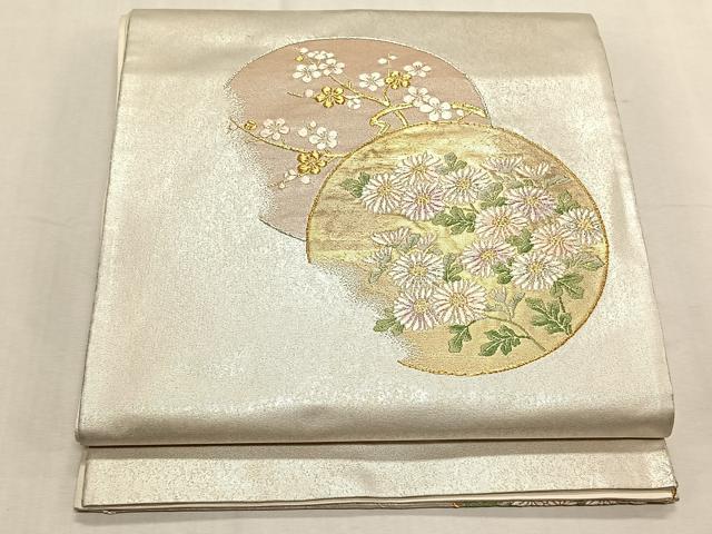 平和屋着物◎太鼓柄袋帯　唐織　草花丸文　金銀糸　三越扱い　正絹　逸品　CABK3019yk