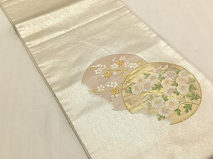 平和屋着物◎太鼓柄袋帯　唐織　草花丸文　金銀糸　三越扱い　正絹　逸品　CABK3019yk