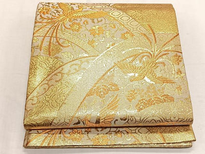 平和屋着物◎両面　六通柄袋帯　更紗花鳥文　金糸　正絹　逸品　CABK3020yk