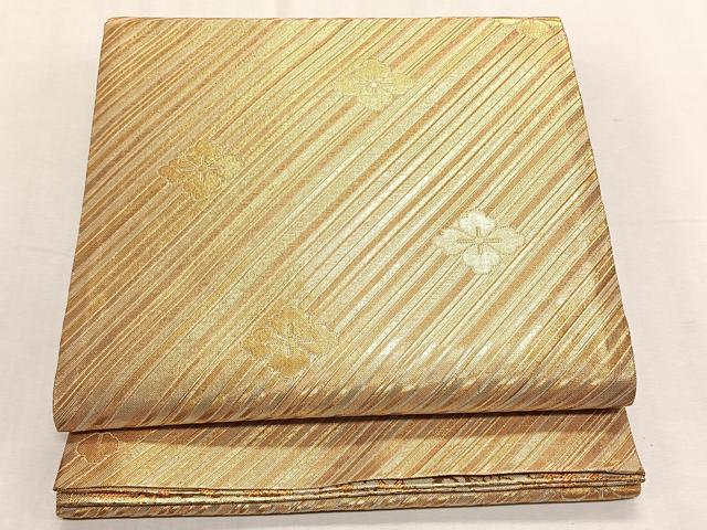 平和屋着物◎両面　六通柄袋帯　更紗花鳥文　金糸　正絹　逸品　CABK3020yk