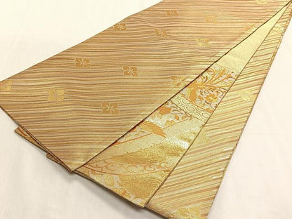 平和屋着物◎両面　六通柄袋帯　更紗花鳥文　金糸　正絹　逸品　CABK3020yk