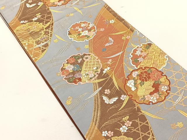 平和屋着物◎六通柄袋帯　唐織　雪輪柳紋　金糸　正絹　逸品　CABK3021yk
