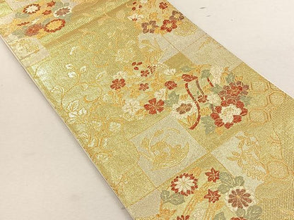 平和屋着物◎六通柄袋帯　花丸紋　金糸　正絹　逸品　CABK3022yk
