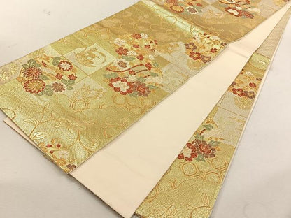平和屋着物◎六通柄袋帯　花丸紋　金糸　正絹　逸品　CABK3022yk