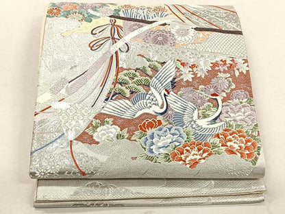 平和屋着物◎六通柄袋帯　鶴　優　プラチナ箔　正絹　逸品　CABK3027yk