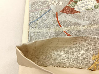 平和屋着物◎六通柄袋帯　鶴　優　プラチナ箔　正絹　逸品　CABK3027yk