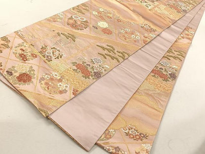 平和屋着物◎六通柄袋帯　流水草花文　金糸　正絹　逸品　CABK3030yk