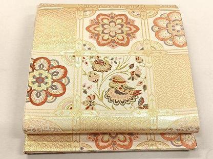 平和屋着物◎六通柄袋帯　唐織　正倉院花鳥文　金糸　正絹　逸品　未使用　CABK3035yk