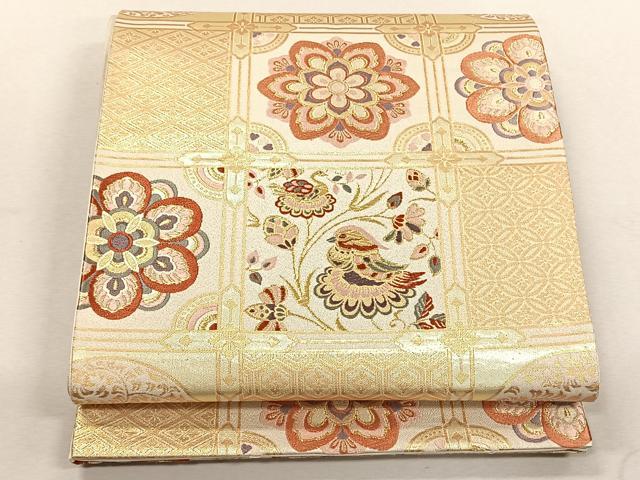 平和屋着物◎六通柄袋帯　唐織　正倉院花鳥文　金糸　正絹　逸品　未使用　CABK3035yk