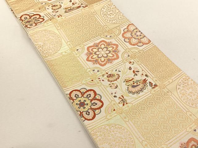 平和屋着物◎六通柄袋帯　唐織　正倉院花鳥文　金糸　正絹　逸品　未使用　CABK3035yk