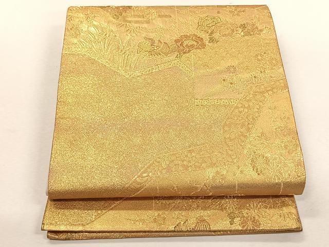平和屋着物◎六通柄袋帯　鴛鴦花文　金糸　正絹　逸品　CABK3036yk
