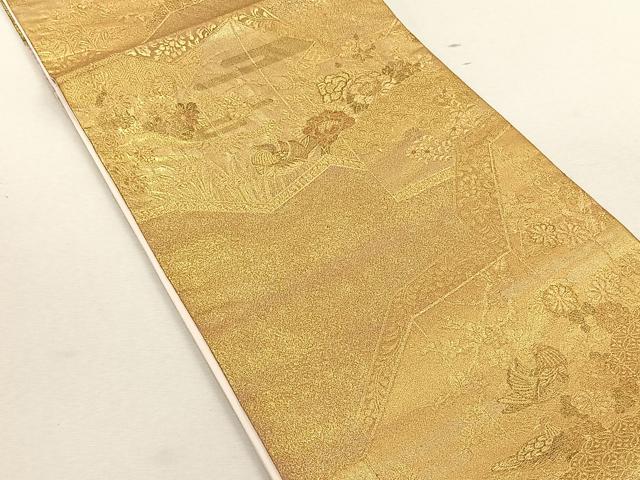 平和屋着物◎六通柄袋帯　鴛鴦花文　金糸　正絹　逸品　CABK3036yk