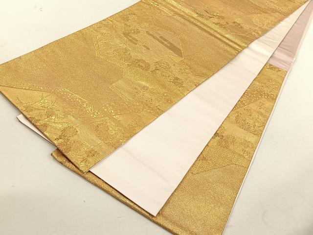 平和屋着物◎六通柄袋帯　鴛鴦花文　金糸　正絹　逸品　CABK3036yk