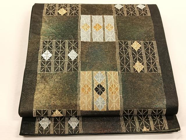 平和屋着物◎六通柄袋帯　市松吉祥文　金銀糸　正絹　逸品　CABK3038yk