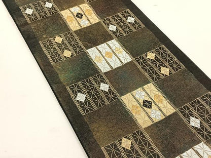 平和屋着物◎六通柄袋帯　市松吉祥文　金銀糸　正絹　逸品　CABK3038yk