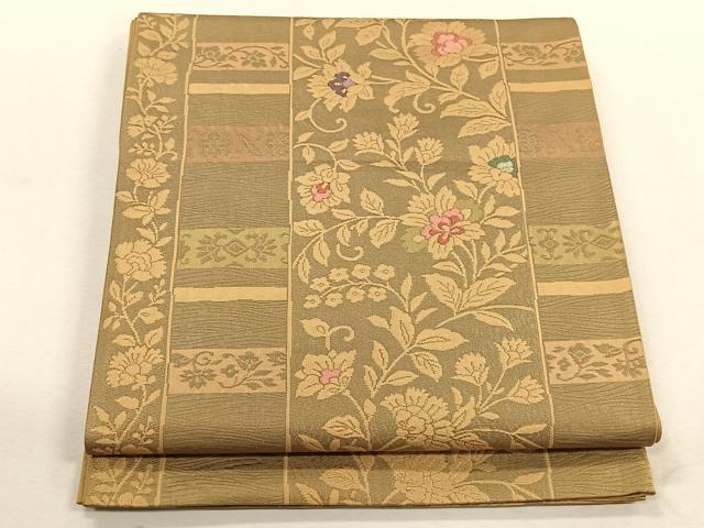 平和屋着物◎六通柄袋帯　牡丹唐草文　正絹　逸品　CABK3042yk