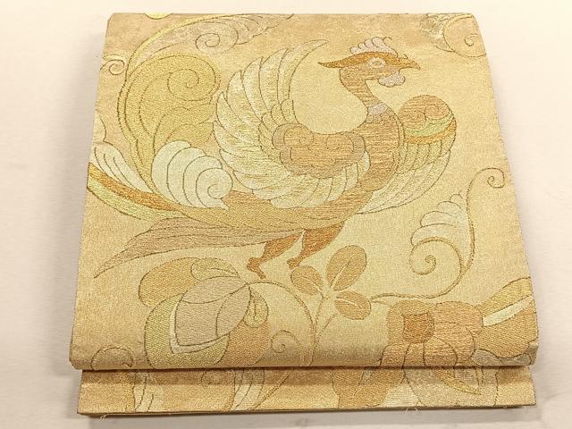 平和屋着物◎全通柄袋帯　花鳥唐草文　金糸　正絹　逸品　CABK3044yk