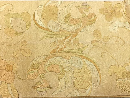 平和屋着物◎全通柄袋帯　花鳥唐草文　金糸　正絹　逸品　CABK3044yk