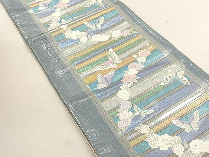 平和屋着物◎六通柄袋帯　唐織　花繋ぎ　金銀糸　正絹　逸品　CABK3048yk