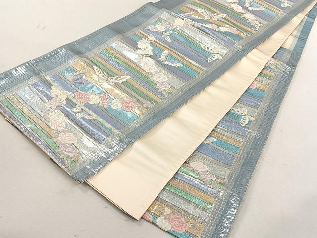 平和屋着物◎六通柄袋帯　唐織　花繋ぎ　金銀糸　正絹　逸品　CABK3048yk