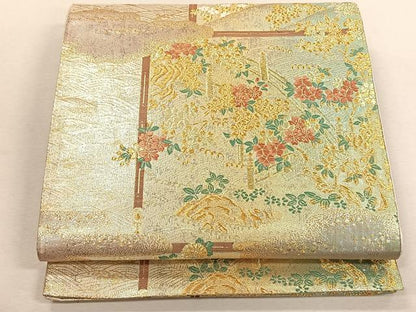 平和屋着物◎六通柄袋帯　聚花春秋　几帳彩艶文　金糸　正絹　逸品　CABK3050yk