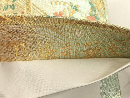 平和屋着物◎六通柄袋帯　聚花春秋　几帳彩艶文　金糸　正絹　逸品　CABK3050yk