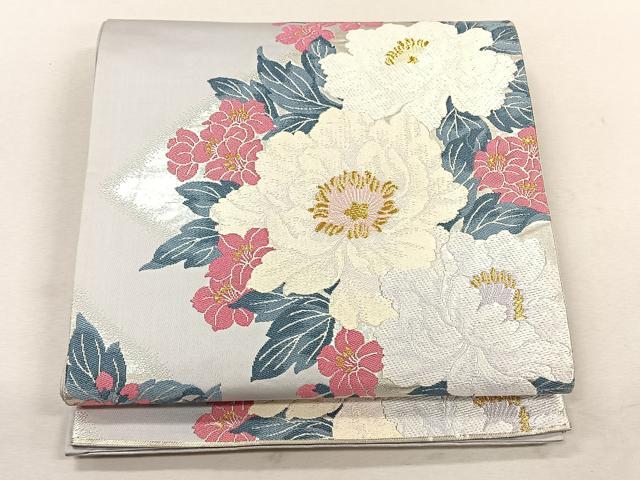 平和屋着物◎六通柄袋帯　草花文　金銀糸　正絹　逸品　CABK3052yk