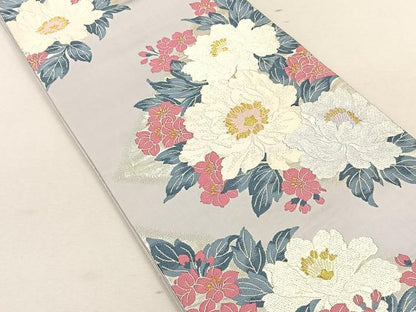 平和屋着物◎六通柄袋帯　草花文　金銀糸　正絹　逸品　CABK3052yk
