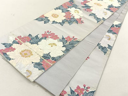 平和屋着物◎六通柄袋帯　草花文　金銀糸　正絹　逸品　CABK3052yk