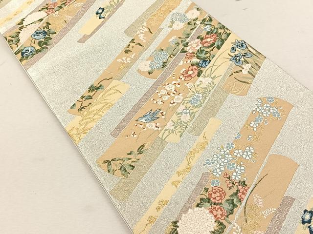 平和屋着物◎六通柄袋帯　唐織　横笛休み鳥草花文　金糸　正絹　逸品　CABK3057yk
