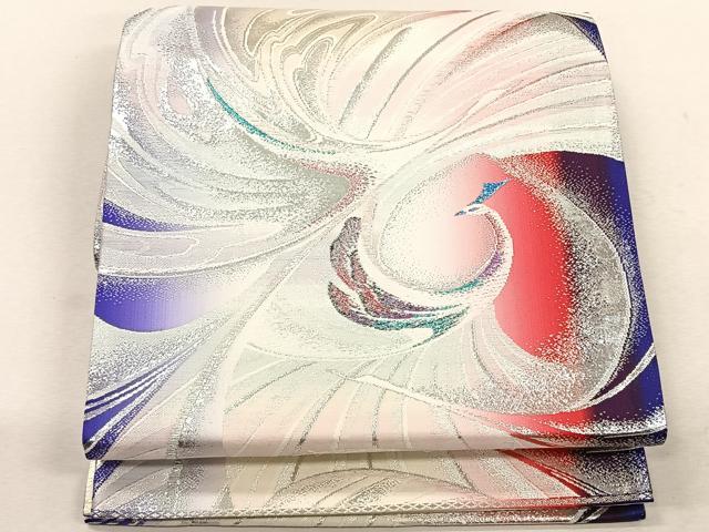平和屋着物◎両面　全通柄袋帯　桃山　孔雀文　銀糸　正絹　逸品　CABK3060yk