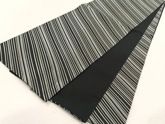 平和屋着物◎全通柄袋帯　斜線文　黒地　銀糸　CABK3062yk