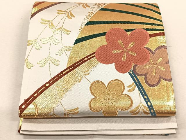 平和屋着物◎六通柄袋帯　唐織　舞梅文　金糸　正絹　逸品　CABK3063yk