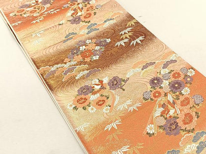 平和屋着物◎六通柄袋帯　唐織　流水鳳凰草花文　松竹梅　金糸　正絹　逸品　未使用　CABK3070yk