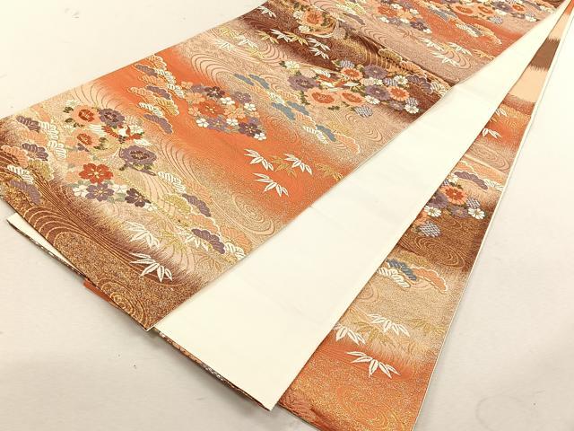 平和屋着物◎六通柄袋帯　唐織　流水鳳凰草花文　松竹梅　金糸　正絹　逸品　未使用　CABK3070yk