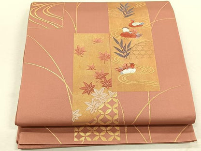 平和屋着物◎六通柄袋帯　短冊流水鴛鴦文　金糸　正絹　逸品　CABK3073yk