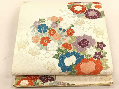 平和屋着物◎六通柄袋帯　唐織　草花丸文　金糸　正絹　逸品　CABK3074yk