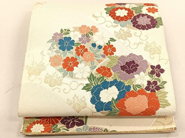 平和屋着物◎六通柄袋帯　唐織　草花丸文　金糸　正絹　逸品　CABK3074yk