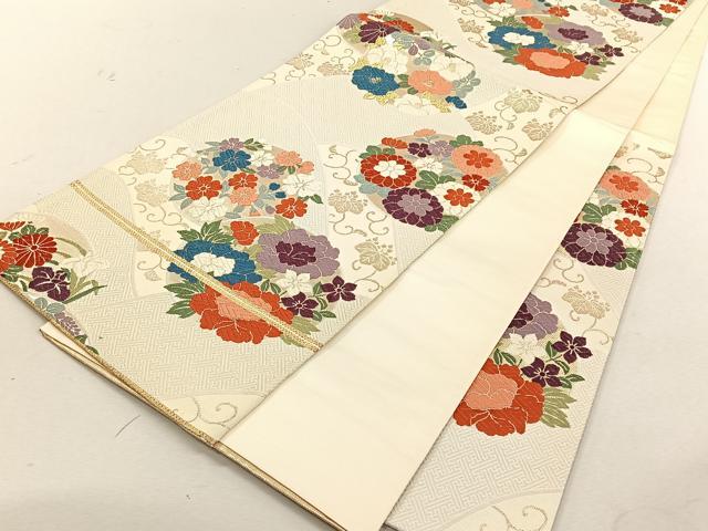 平和屋着物◎六通柄袋帯　唐織　草花丸文　金糸　正絹　逸品　CABK3074yk