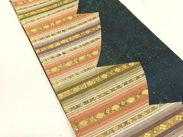 平和屋着物◎六通柄袋帯　横段扇面舞花文　金糸　正絹　逸品　CABK3075yk