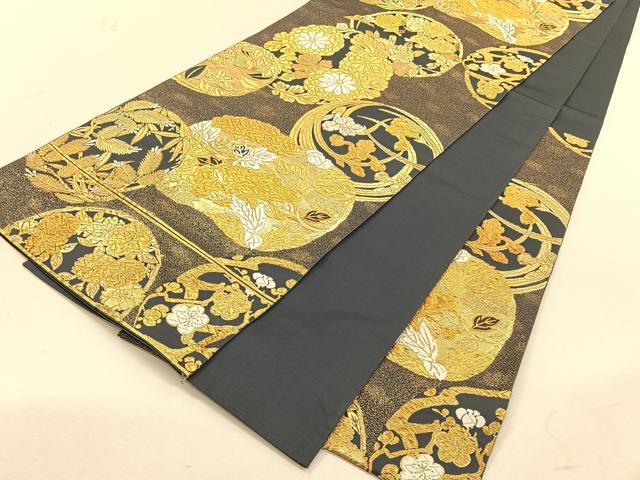 平和屋着物◎六通柄袋帯　唐織　草花丸文　金銀糸　正絹　逸品　CABK3079yk