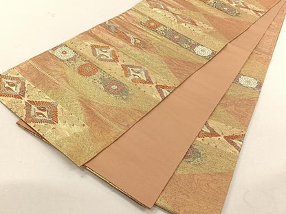 平和屋着物◎六通柄袋帯　飛鶴草花文　金糸　正絹　逸品　CABK3080yk