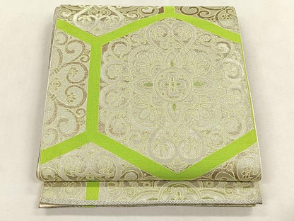 平和屋着物◎六通柄袋帯　亀甲花唐草文　銀糸　正絹　逸品　CABK3081yk