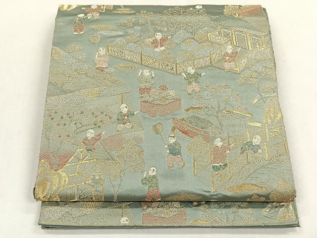 平和屋着物◎六通柄袋帯　人物風景文　金銀糸　正絹　逸品　CABK3083yk